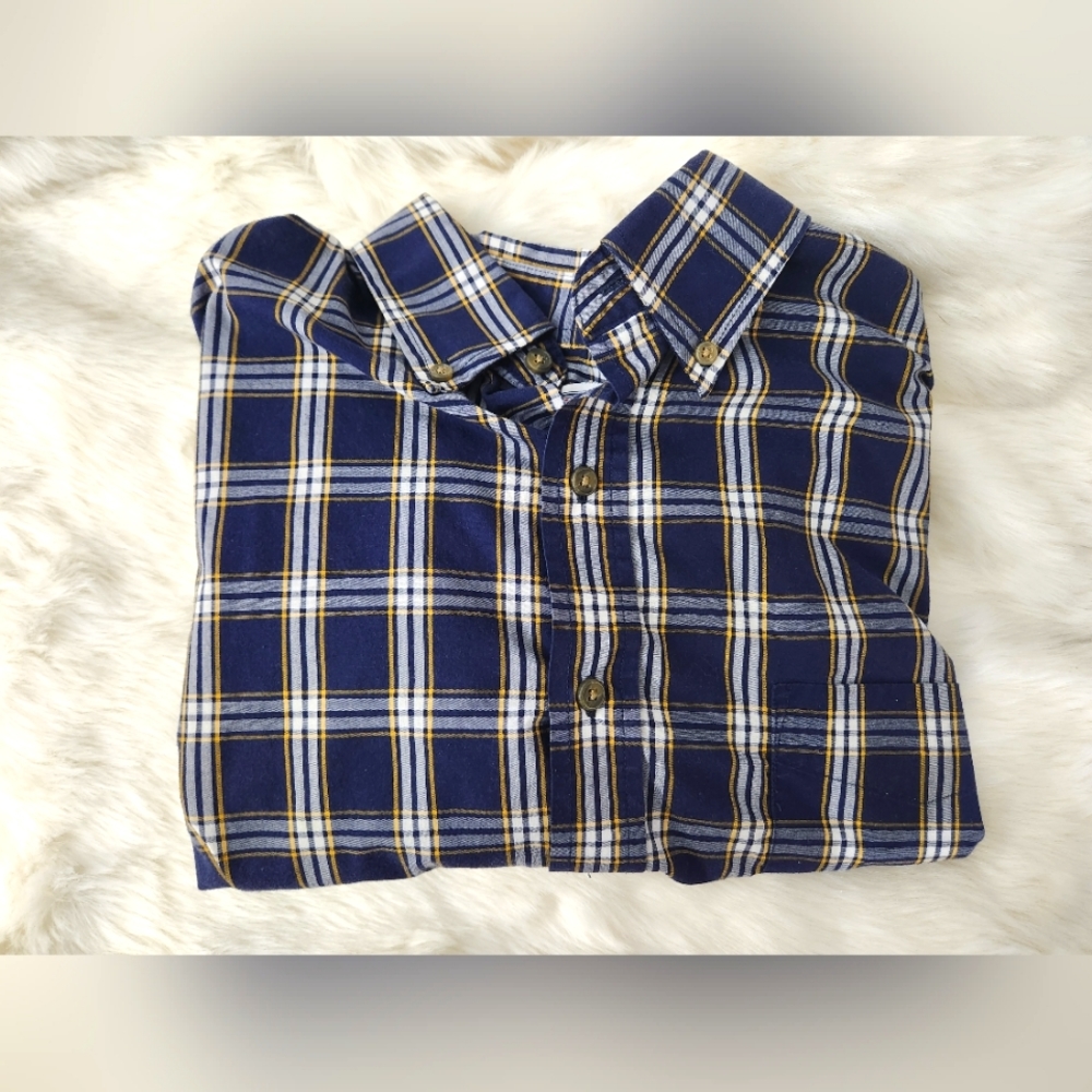 HB Harbor Bay Performance 1XL Blue Plaid Short Sleeve Button Down DXL EUC